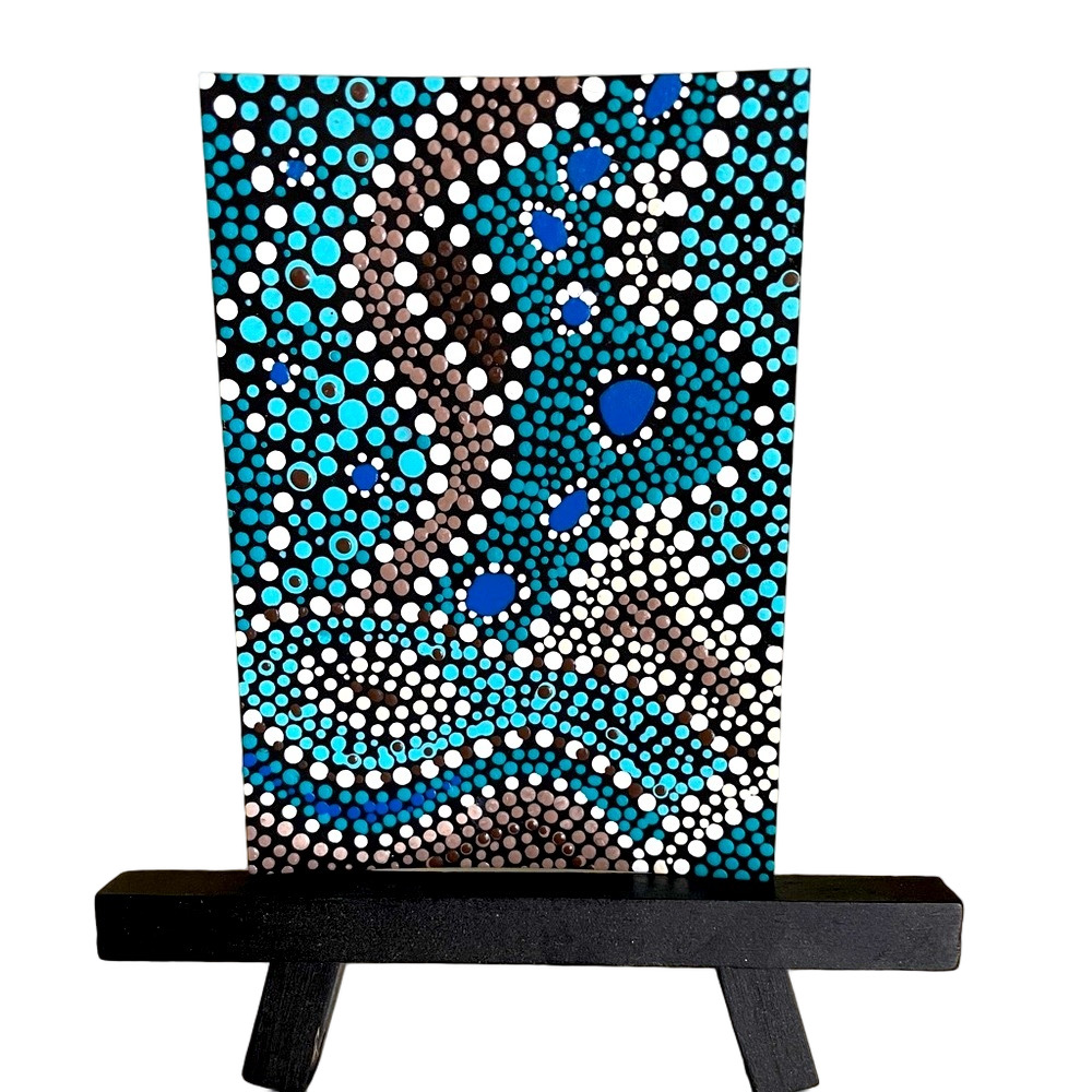 ACEO Original Acrylic Painting “Jewel River” Dot Pointillism Arboriginal Style